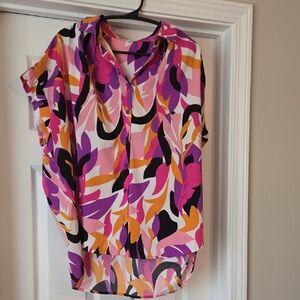 JODIFL Pink Purple & Orange Abstract Print Button Blouse